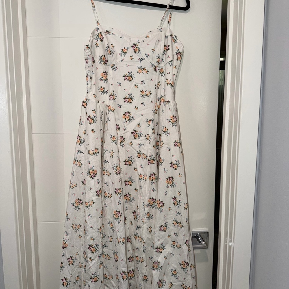 Wayf White Floral Midi Dress with Spaghetti Straps